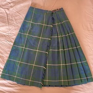 Vintage Laird-Portch of Scotland Green & Blue Plaid Wool Pleated Skirt